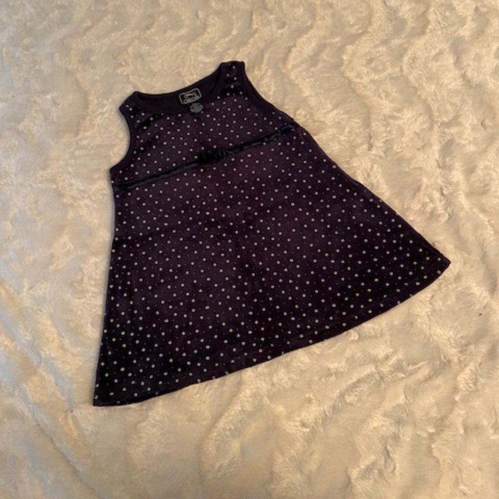 2/$30 Vintage Cherokee Blue Velour Dress Girls Size 2/3 Floral Bow Cotton Blend